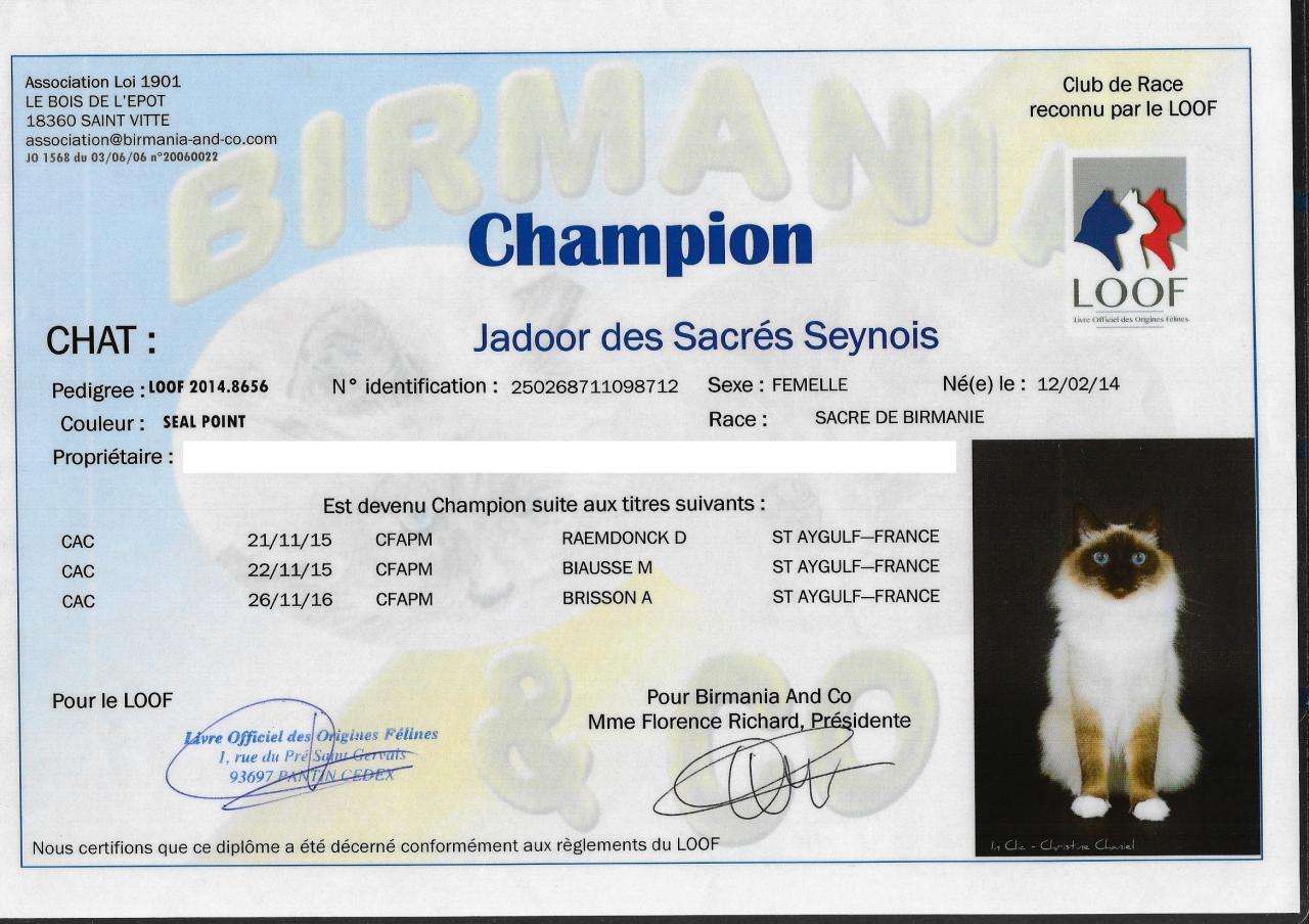 Championne de  France Jadoor sans adresse