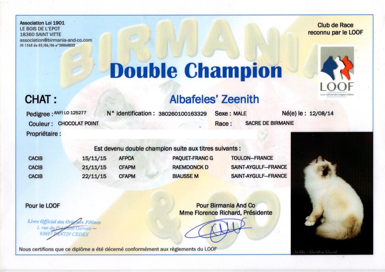 Double champion de France Zeenith 